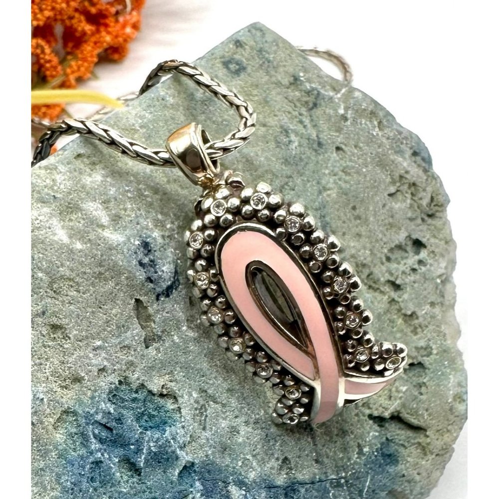 Brighton Breast Cancer Pink Ribbon Lanyard ID Badge Holder Enamel Crystals Daisy